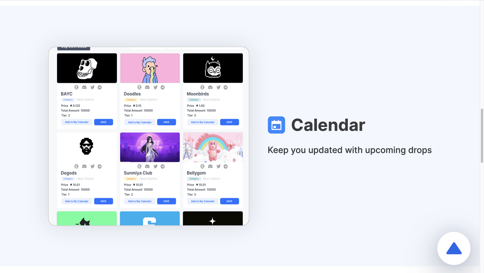 landing page - calendar