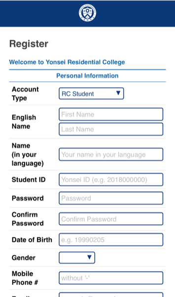 Sign Up - Account Information (1/2)