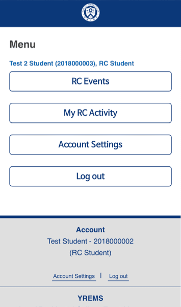 Student User - Menu