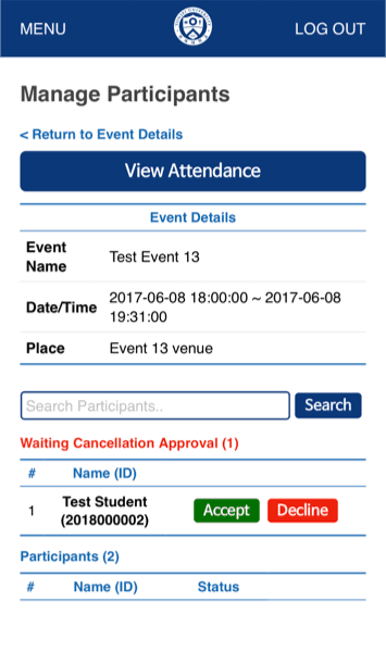 Admin User - Manage Event - Participants